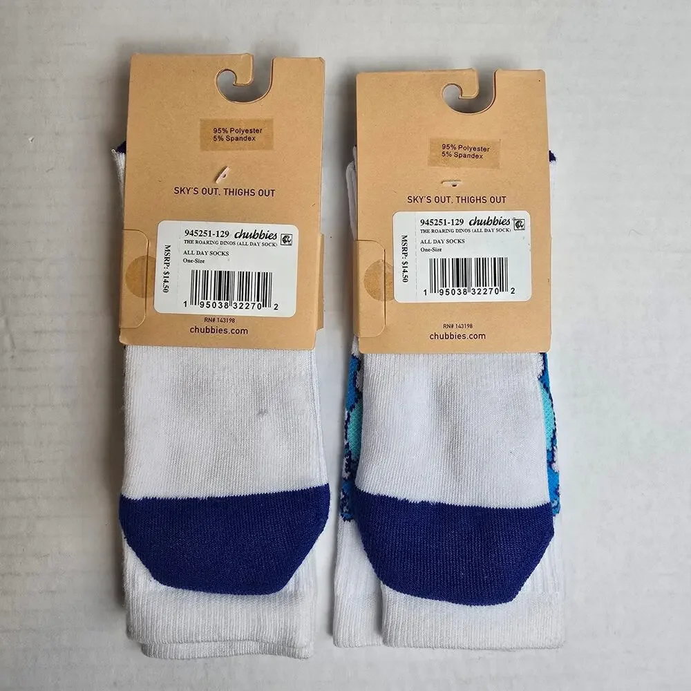 Chubbies Mens Size L/8-12 All Day Sock The Roaring Dinos 2pk Crew Socks NEW